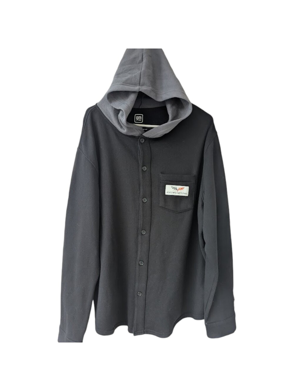 GM Hybrid Apparel Corvette Button Up Hoodie Sweatshirt XL Black Gray Official